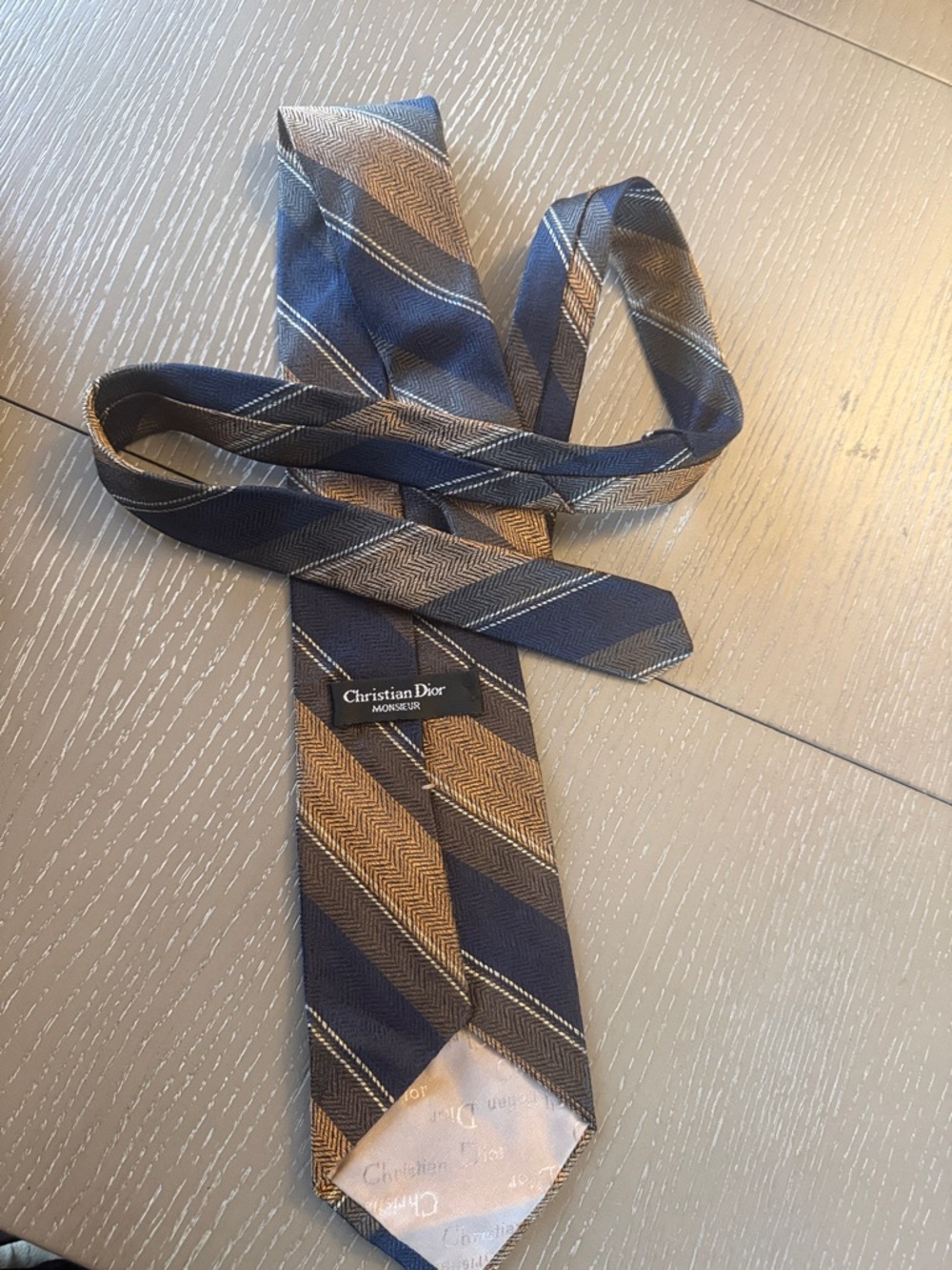Dior Navy and Brown Diagonal Stripe Silk Tie